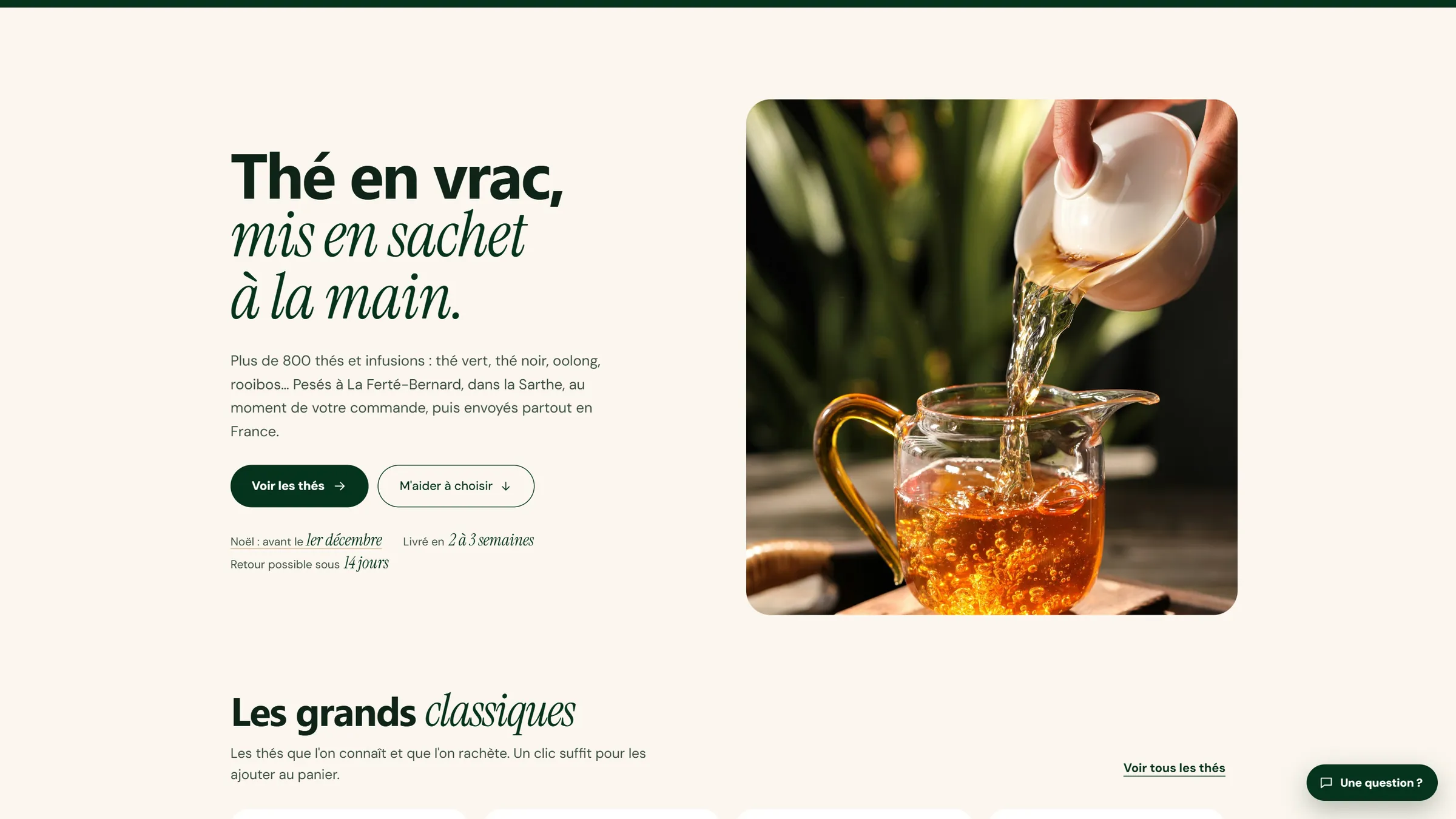 Page d’accueil de la boutique Siltéa : thé en vrac mis en sachet à la main